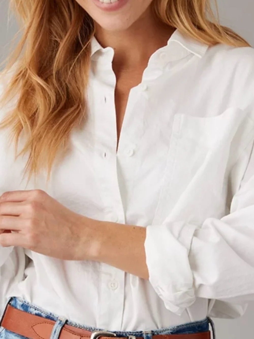 aerie White Button-Down Shirt with Chest Pocket